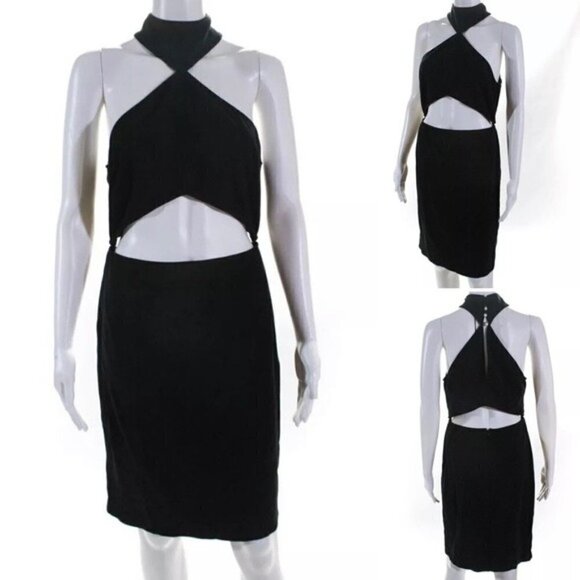 LPA Dress NWT 638 Black Pearl Cut Out Choker Halter High Neck Dress in Black L - Picture 7 of 9